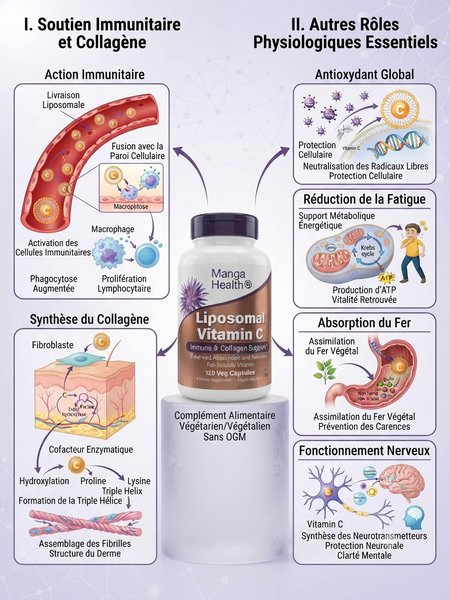Liposomal Vitamin C (Immune & Collagen Support) - Manga Health® - 120 Veg Capsules