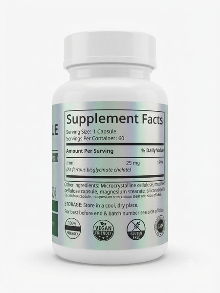 Bisglycinate de Fer 25 mg - Manga Health® - 60 Capsules Végétariennes
